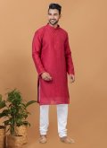 Attractive Red Cotton  Embroidered Kurta Pyjama for Ceremonial - 3
