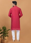 Attractive Red Cotton  Embroidered Kurta Pyjama for Ceremonial - 4