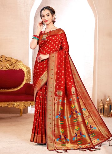 Attractive Red Silk Woven Traditional Saree
