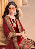 Attractive Red Velvet Embroidered Straight Salwar Kameez - 1