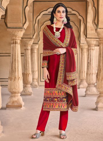 Attractive Red Velvet Embroidered Straight Salwar 
