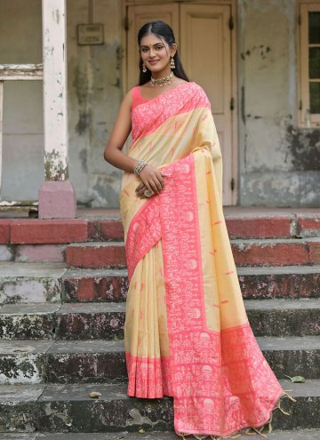 Attractive Rose Pink Handloom Silk Woven Trendy Sa