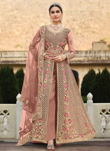 Attractive Rose Pink Net Cord Salwar Suit