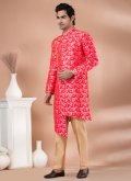 Attractive Salmon Pink Jacquard Silk Embroidered Indo Western - 2