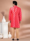 Attractive Salmon Pink Jacquard Silk Embroidered Indo Western - 3