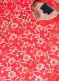 Attractive Salmon Pink Jacquard Silk Embroidered Indo Western - 5