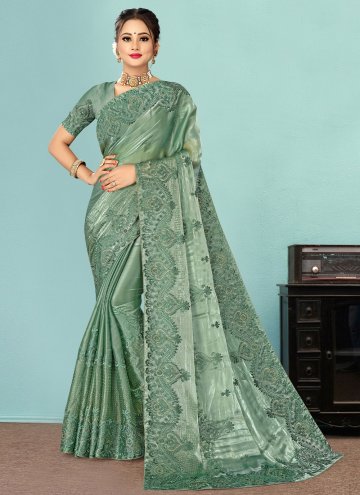 Attractive Sea Green Fancy Fabric Embroidered Clas
