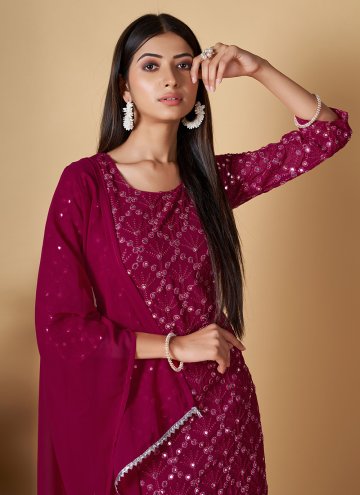 Attractive Sequins Work Georgette Hot Pink Salwar Suit