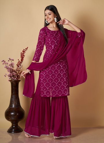 Attractive Sequins Work Georgette Hot Pink Salwar Suit