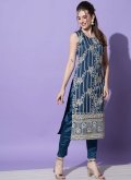 Attractive Teal Cotton  Embroidered Trendy Salwar Suit for Ceremonial - 3