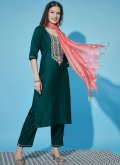 Attractive Teal Cotton Silk Embroidered Salwar Suit - 2
