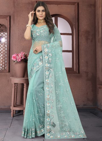 Attractive Turquoise Net Embroidered Contemporary 