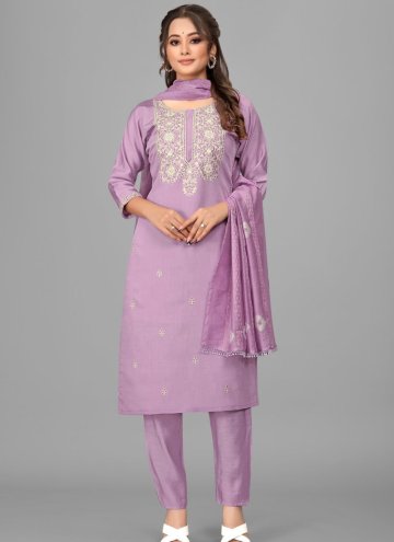 Attractive Violet Muslin Embroidered Salwar Suit