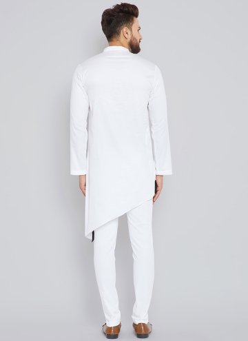 Attractive White Cotton  Plain Work Kurta Pyjama for Engagement
