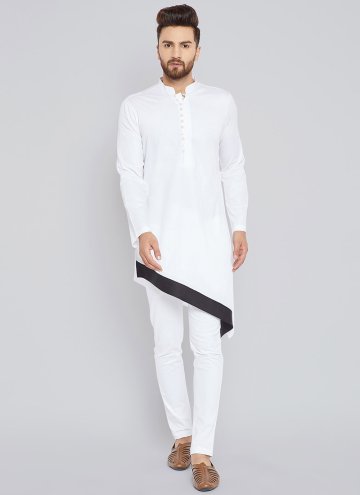 Attractive White Cotton  Plain Work Kurta Pyjama for Engagement