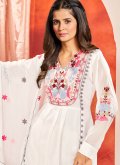 Attractive White Faux Georgette Embroidered Salwar Suit for Ceremonial - 1