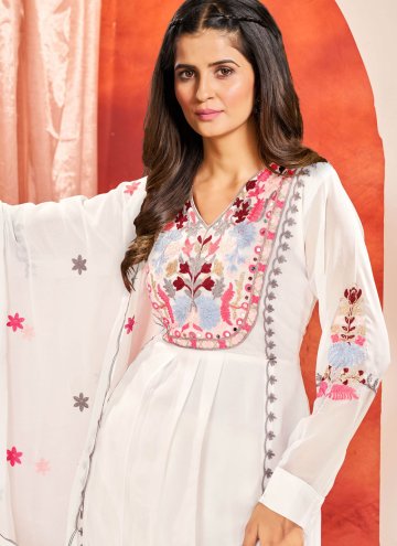 Attractive White Faux Georgette Embroidered Salwar Suit for Ceremonial
