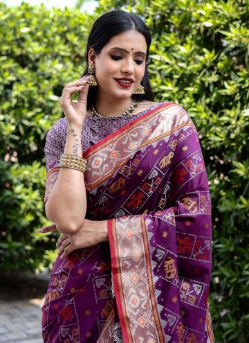 Attractive Woven Patola Silk Purple Trendy Saree