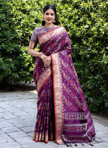 Attractive Woven Patola Silk Purple Trendy Saree