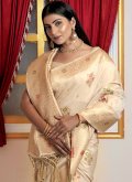 Attractive Woven Satin Silk Cream Contemporary Saree - 1