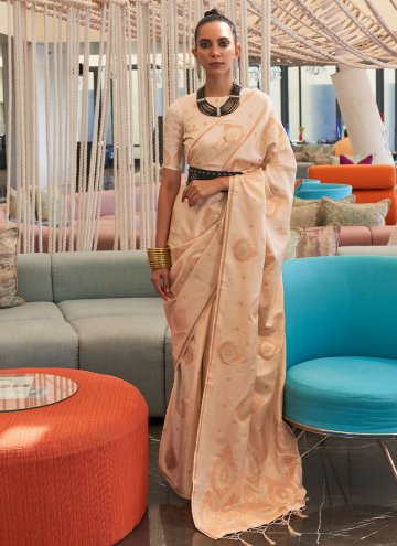 Attractive Woven Silk Cream Contemporary Saree