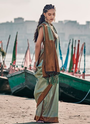 Attractive Woven Silk Green Contemporary Saree