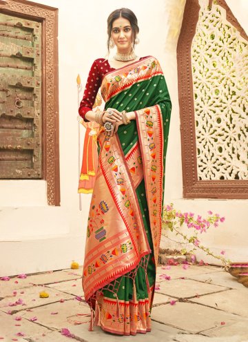 Attractive Woven Silk Green Designer Traditional S