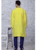 Attractive Yellow Art Dupion Silk Embroidered Kurta Pyjama - 1