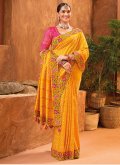 Attractive Yellow Banarasi Cut Dana Trendy Saree for Party - 3