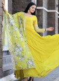 Attractive Yellow Organza Embroidered Readymade Designer Gown - 2