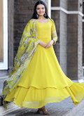 Attractive Yellow Organza Embroidered Readymade Designer Gown - 3
