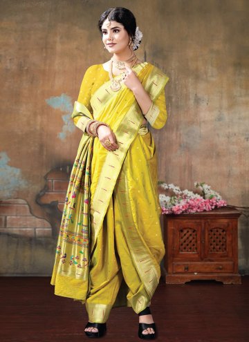 Attractive Yellow Silk Border Traditional Saree