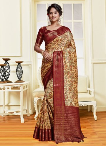 Banarasi Classic Designer Saree in Gold and Wine Enhanced with Border