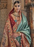 Banarasi Classic Designer Saree in Green and Maroon Enhanced with Woven - 1