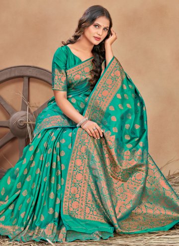 Banarasi Classic Designer Saree in Green Enhanced with Woven
