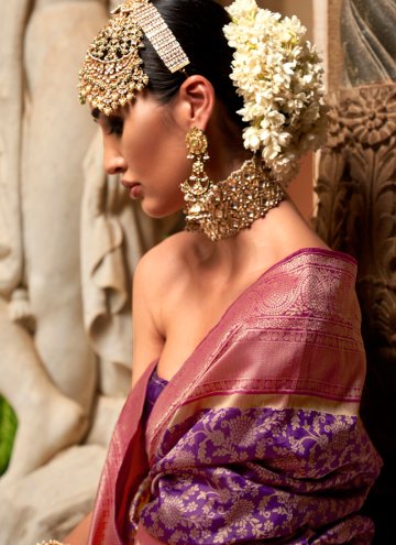 Banarasi Classic Designer Saree in Pink and Purple Enhanced with Woven