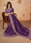 Banarasi Classic Designer Saree in Purple Enhanced with Cord - 2