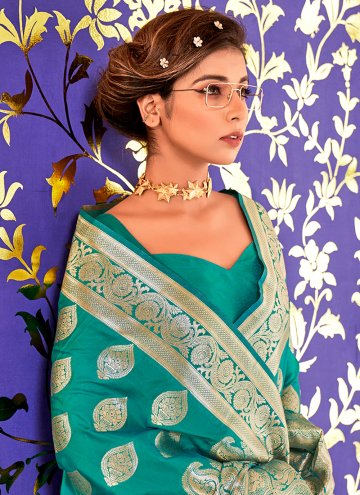 Banarasi Classic Designer Saree in Sea Green Enhanced with Jacquard Work