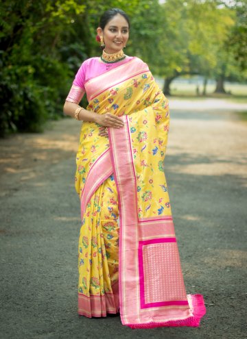 Banarasi Classic Designer Saree in Yellow Enhanced with Woven