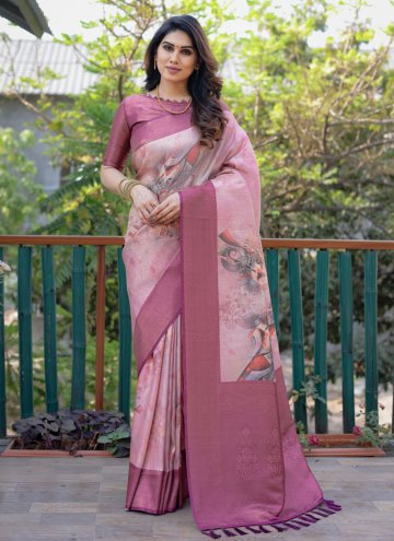 Banarasi Contemporary Saree in Pink Enhanced with Digital Print