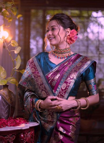 Banarasi Contemporary Saree in Purple Enhanced with Woven
