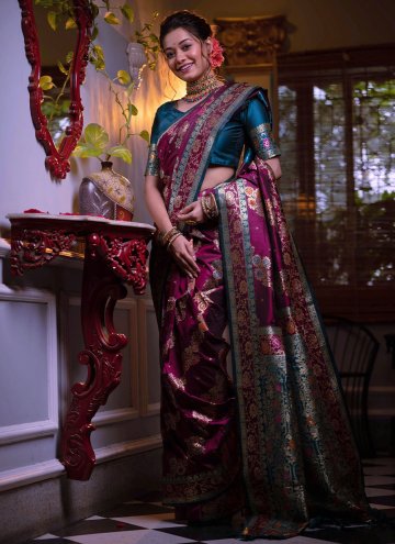 Banarasi Contemporary Saree in Purple Enhanced wit