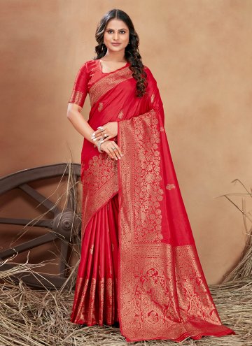 Banarasi Contemporary Saree in Red Enhanced with B