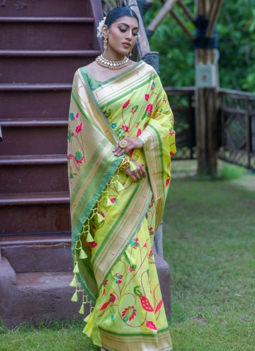 Banarasi Designer Saree in Green Enhanced with Woven
