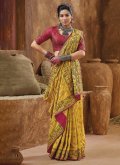 Banarasi Designer Saree in Yellow Enhanced with Diamond Work - 1