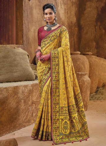 Banarasi Designer Saree in Yellow Enhanced with Diamond Work