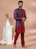 Banarasi Indo Western in Navy Blue and Red Enhanced with Jacquard Work - 1