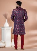 Banarasi Indo Western in Navy Blue and Red Enhanced with Jacquard Work - 3
