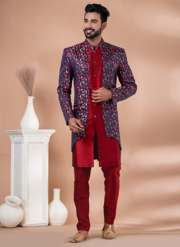 Banarasi Indo Western in Navy Blue and Red Enhance