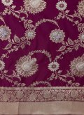 Banarasi Jacquard Classic Designer Saree in Purple Enhanced with Embroidered - 1